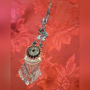 Turquoise and Silver Beaded necklace. 12 - 15 inches long.